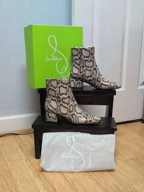 Sam Edelman Paige2 Snakeskin Pattern Leather Ankle Boots - Beige/Black 7.5M NEW